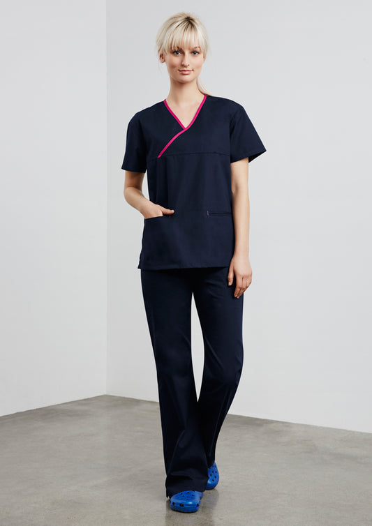 Biz Collection Ladies Contrast Crossover Scrubs Top (H10722)