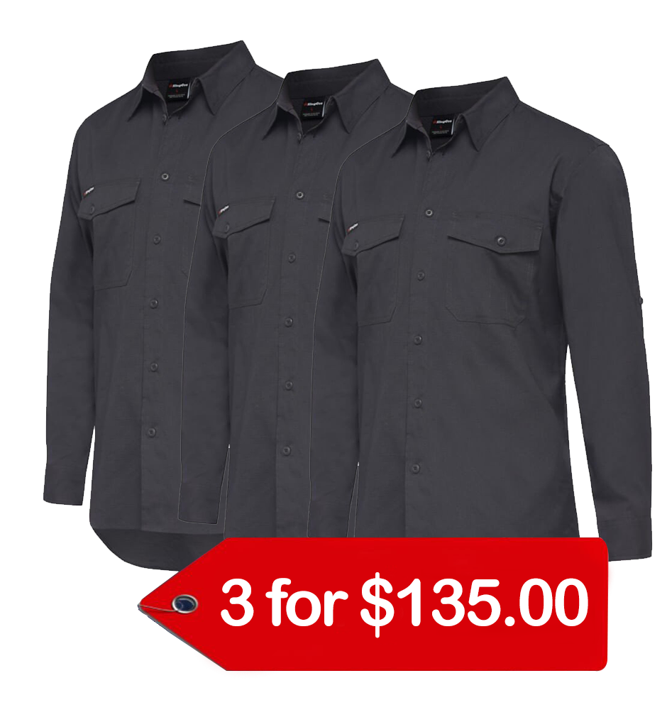 KingGee Workcool 2 Shirt L/S - Cotton Ripstop (K14820-1)-3 Pack