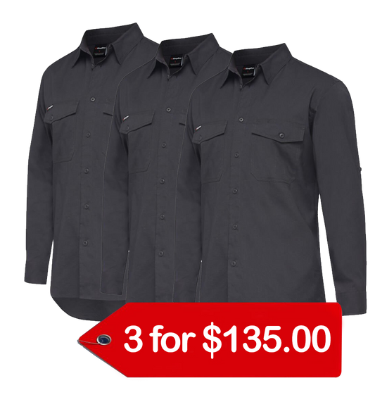 KingGee Workcool 2 Shirt L/S - Cotton Ripstop (K14820-1)-3 Pack