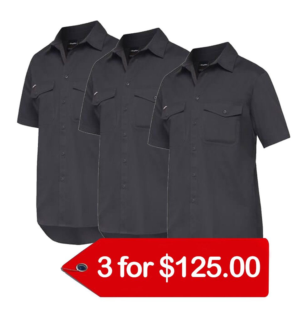 KingGee Workcool 2 Shirt S/s - Cotton Ripstop (K14825-1)-3 Pack