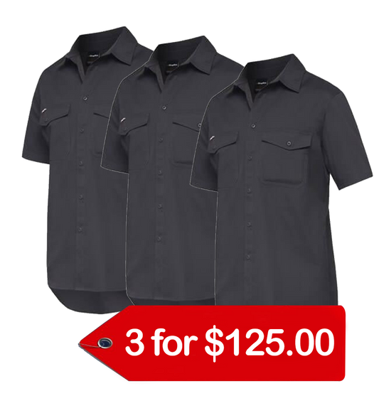 KingGee Workcool 2 Shirt S/s - Cotton Ripstop (K14825-1)-3 Pack