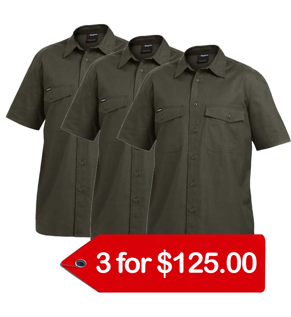 KingGee Workcool 2 Shirt S/s - Cotton Ripstop (K14825-1)-3 Pack