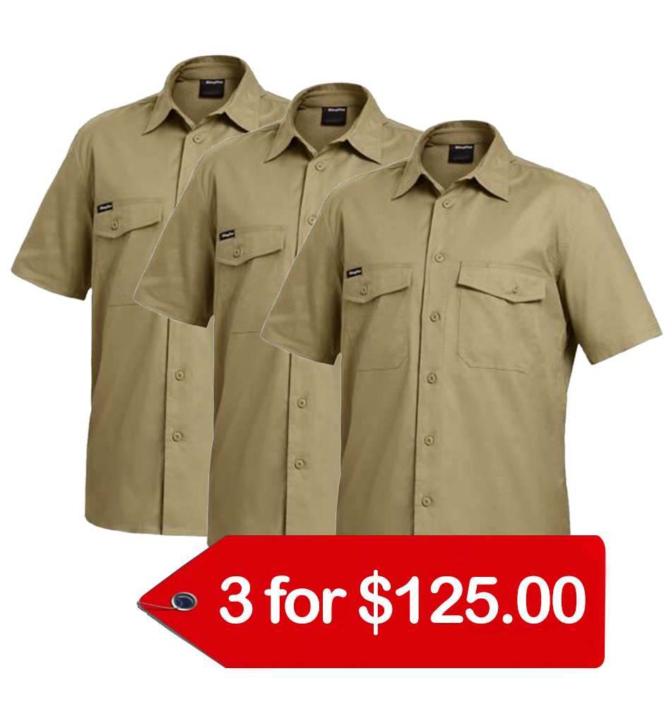 KingGee Workcool 2 Shirt S/s - Cotton Ripstop (K14825-1)-3 Pack