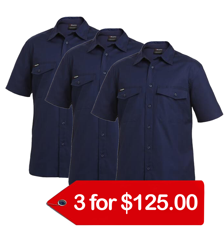 KingGee Workcool 2 Shirt S/s - Cotton Ripstop (K14825-1)-3 Pack