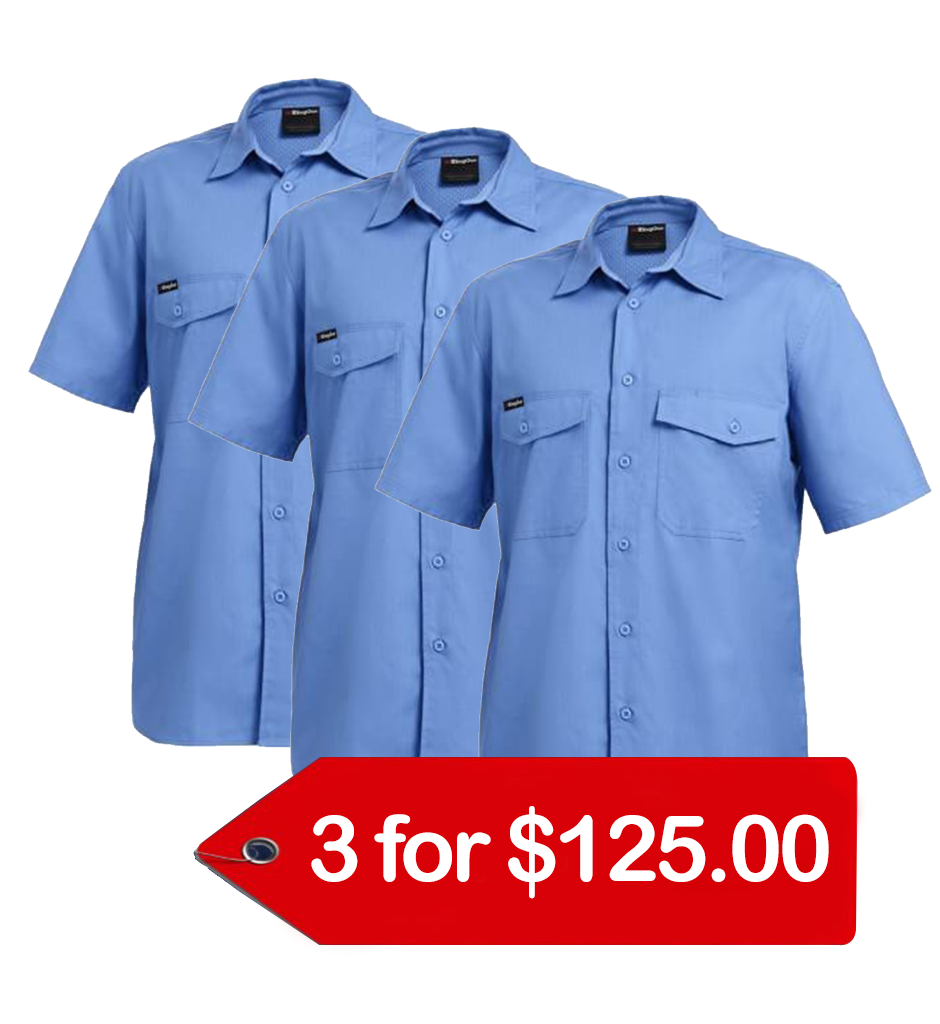 KingGee Workcool 2 Shirt S/s - Cotton Ripstop (K14825-1)-3 Pack