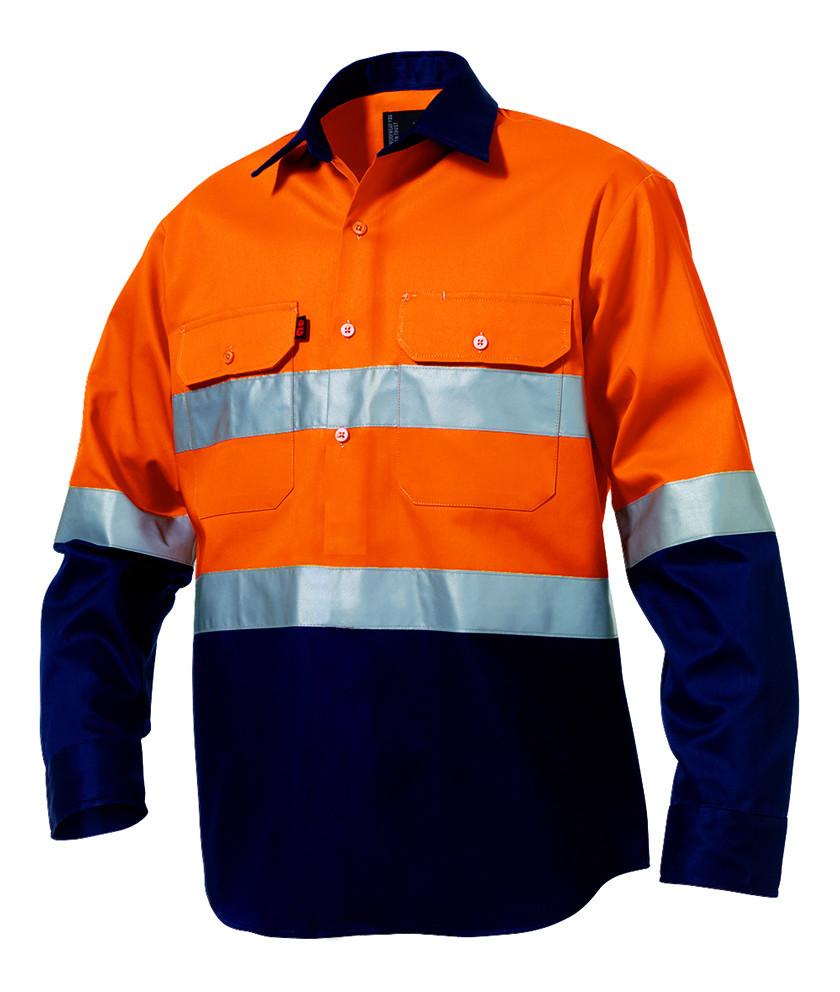 KingGee Cf Reflective Spliced Drill Shirt L/s Hoop - Cotton Drill, 190gsm