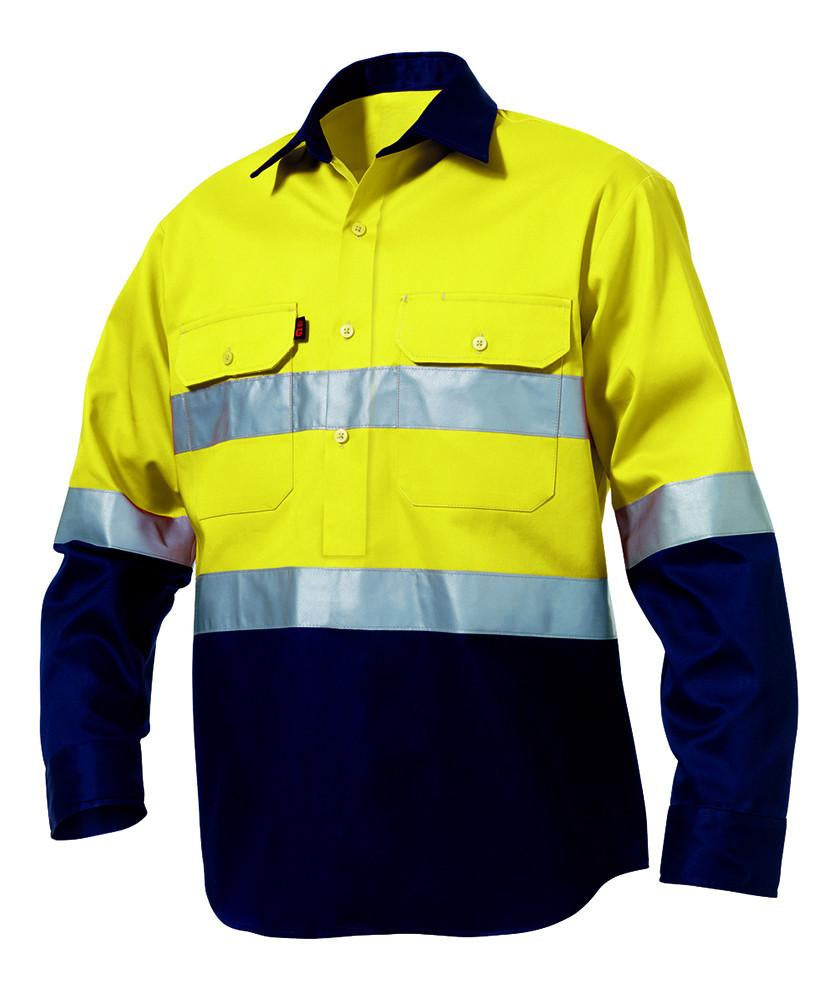 KingGee Cf Reflective Spliced Drill Shirt L/s Hoop - Cotton Drill, 190gsm