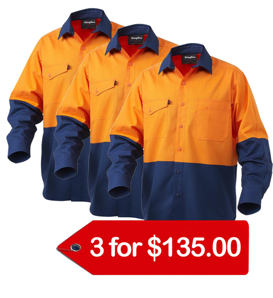 KingGee Workcool 2 Spliced Shirt L/s - Cotton Ripstop (K54870-1)-3 Pack