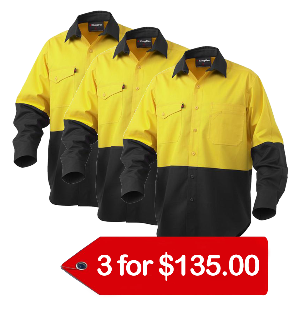 KingGee Workcool 2 Spliced Shirt L/s - Cotton Ripstop (K54870-1)-3 Pack