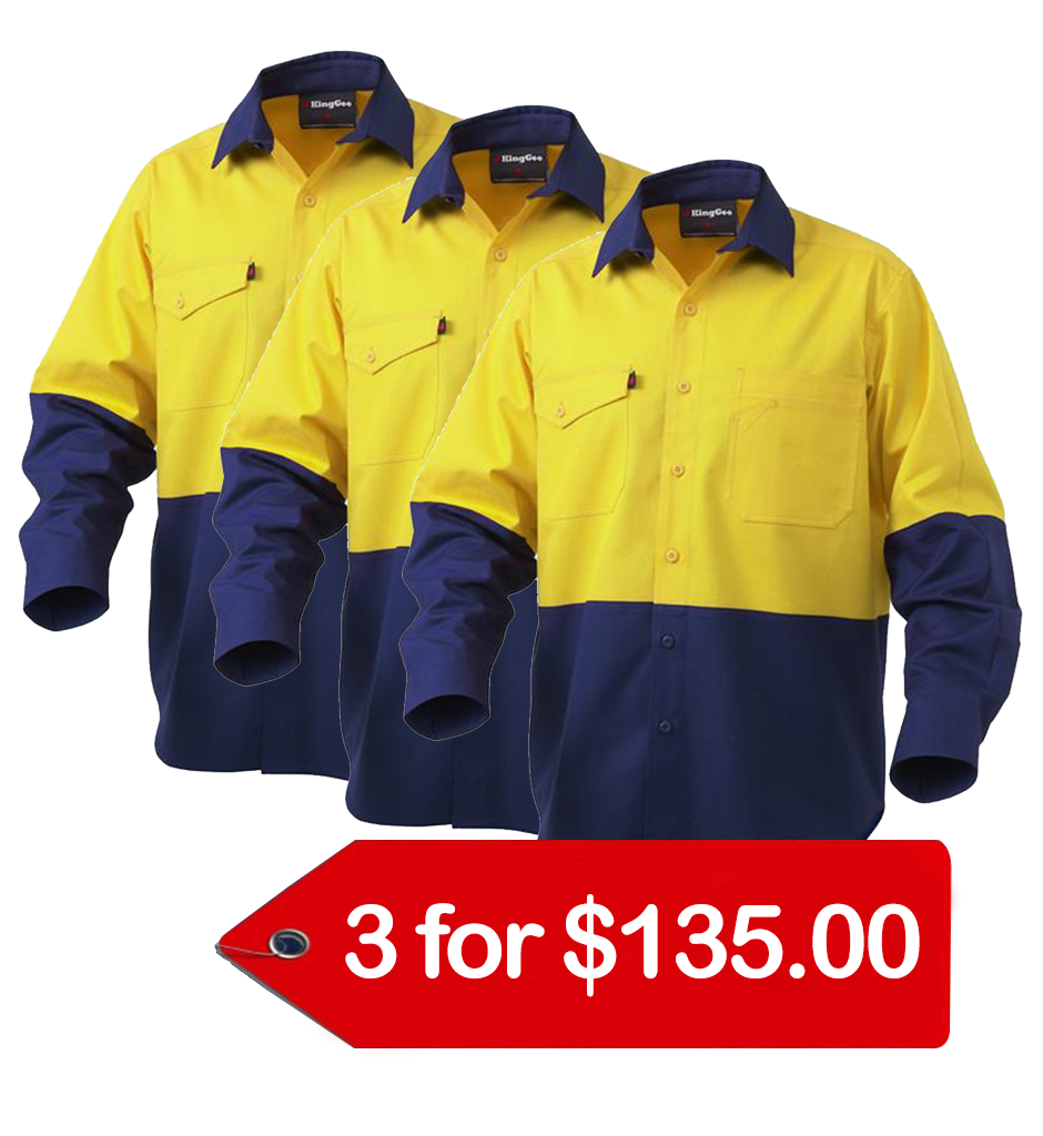 KingGee Workcool 2 Spliced Shirt L/s - Cotton Ripstop (K54870-1)-3 Pack