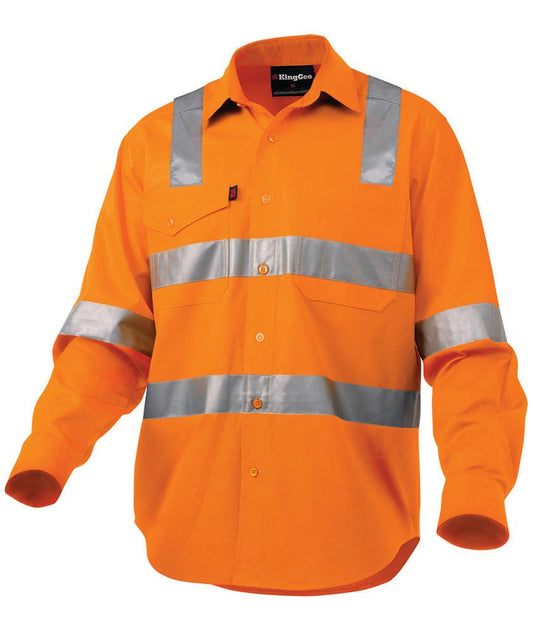 KingGee Workcool 2 Hi Vis X Tape Config L/s Shirt