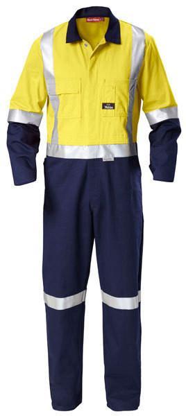 Hard Yakka-Hard Yakka Hi-visibility Two Tone Cotton Drill Coverall With 3m Tape-Yellow/Navy / 33 x 35-Uniform Wholesalers - 2