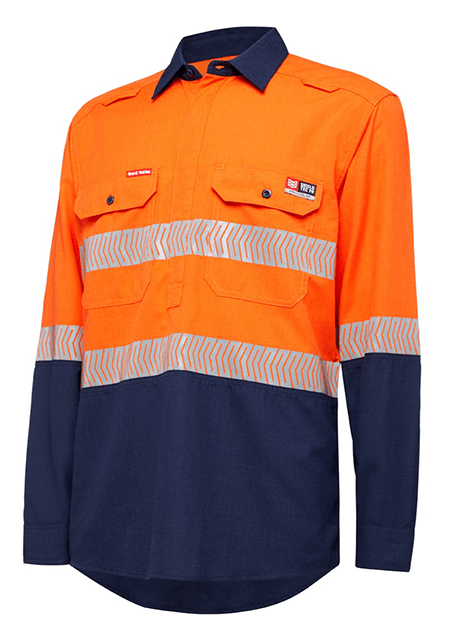 Hard Yakka Shieldtec Lenzing Fr Hi-Visibility Two Tone Long Sleeve Closed Front Shirt With Tape (Y04375)