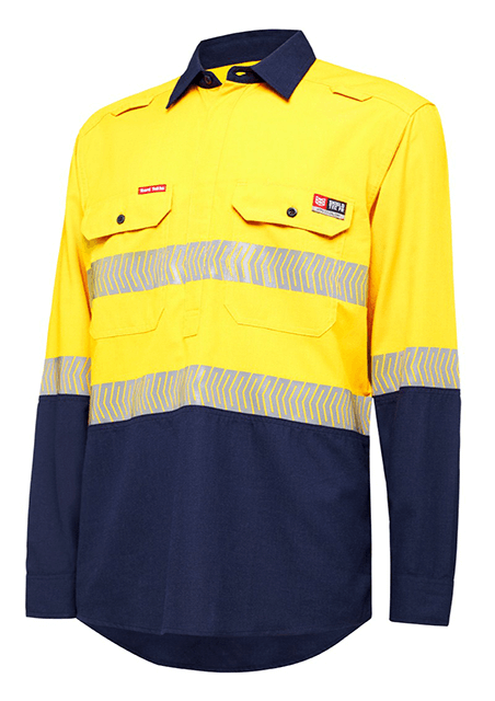 Hard Yakka Shieldtec Lenzing Fr Hi-Visibility Two Tone Long Sleeve Closed Front Shirt With Tape (Y04375)