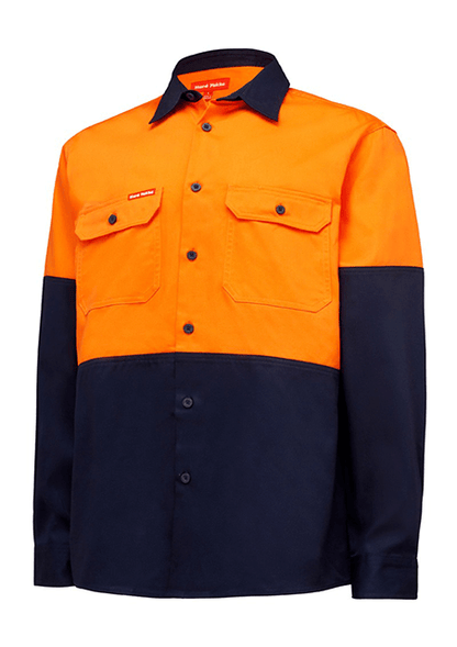 Hard Yakka Hi Vis L/Sl H/Weight 2Tone Cotton Drill Shirt (Y04605)