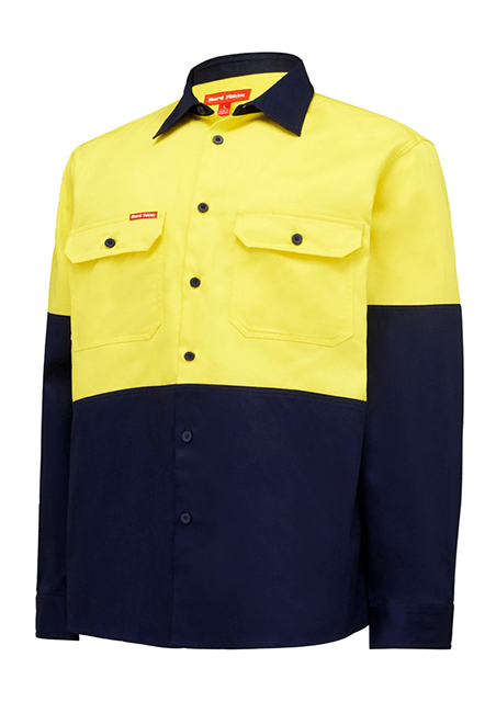 Hard Yakka Hi Vis L/Sl H/Weight 2Tone Cotton Drill Shirt (Y04605)