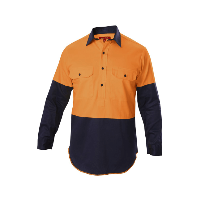 Hard Yakka  Hi-visibility Two Tone Cotton Drill Closed Front Shirt With Gusset Long Sleeve (Y07984)